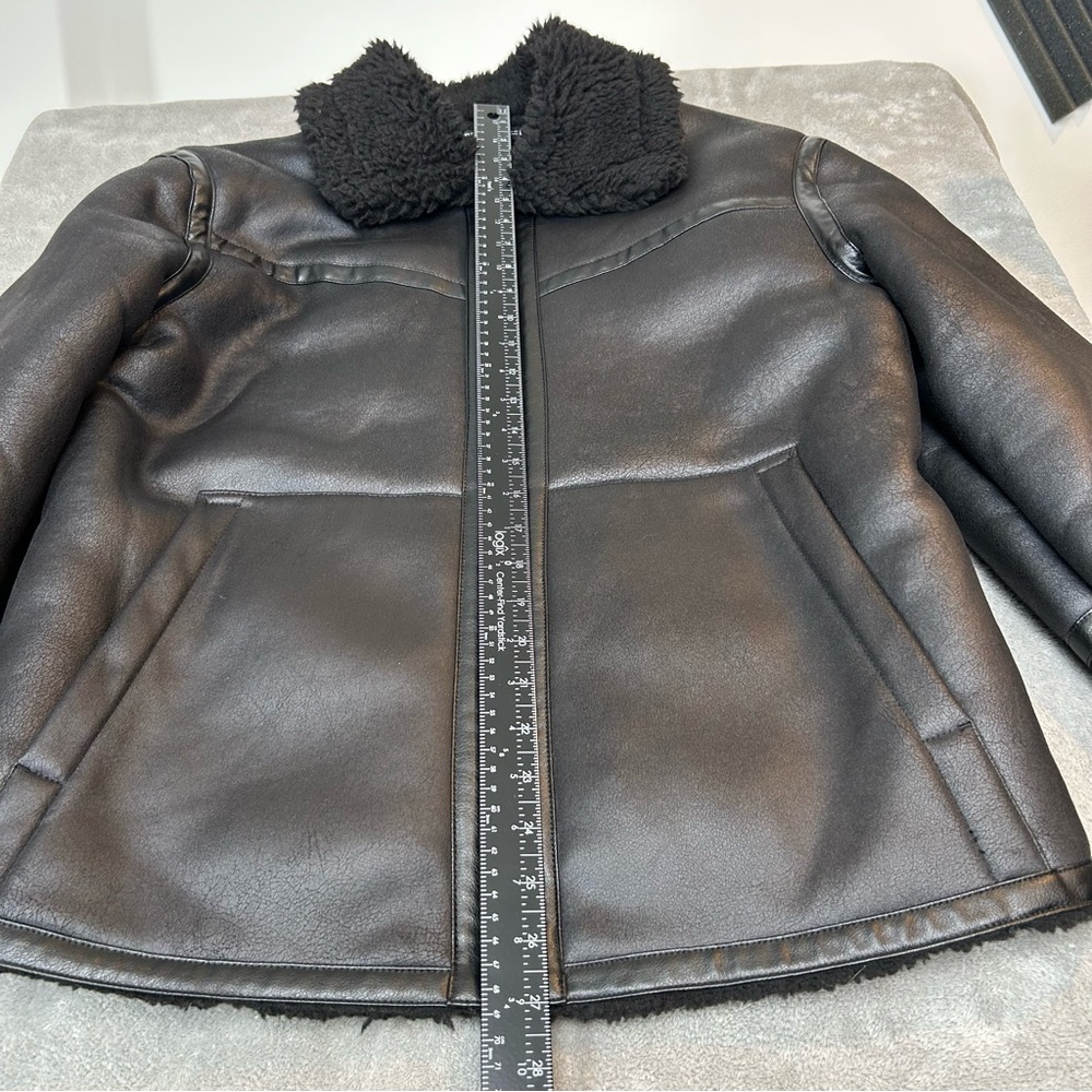 ZARA Biker Moto Jacket Coat Womens Faux Leather Fur Size M Color Black Aviator - Picture 16 of 16